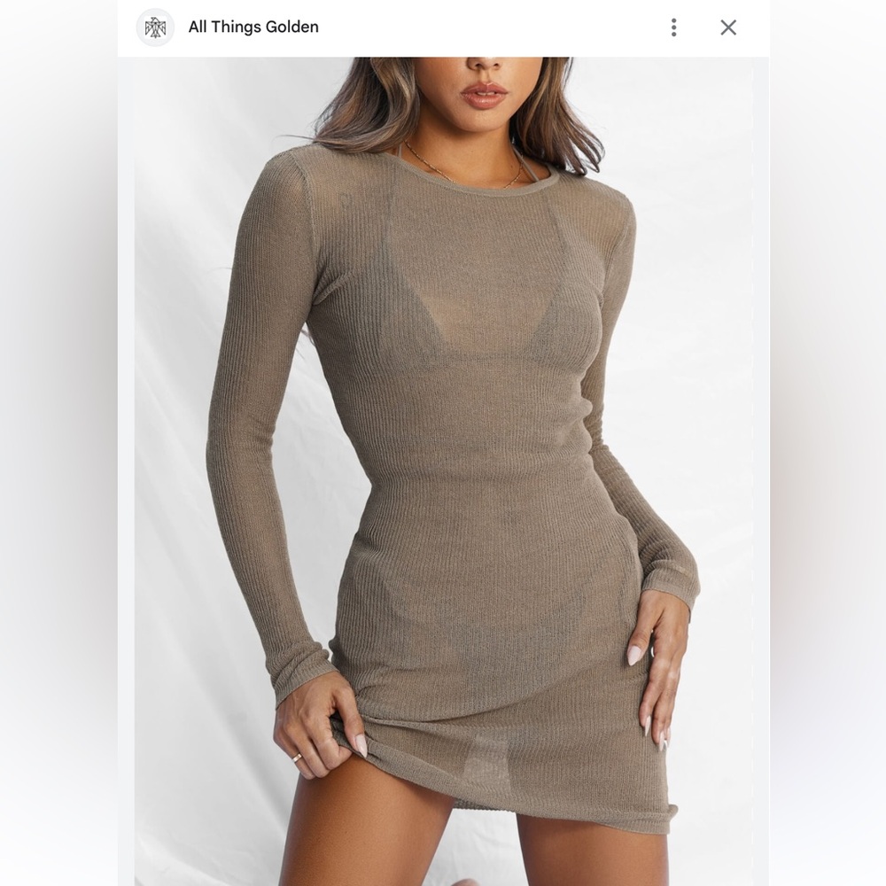 All Things Golden Tan Ribbed Long Sleeve knitted dress